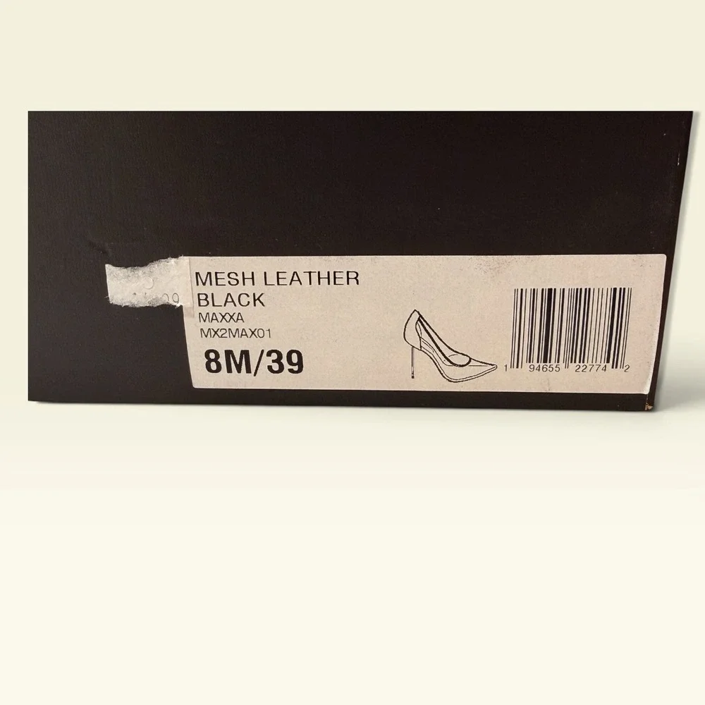 BCBGMAXAZRIA Maxxa Black Mesh Leather Pointed Toe Stiletto Heels 8M/39 NWB